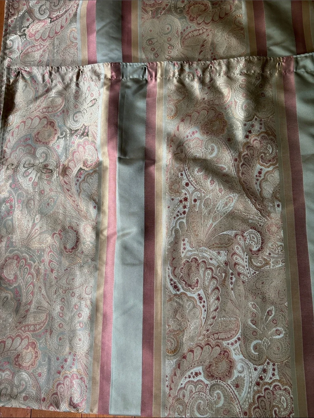 Decorative Paisley Stripe Shower Curtain - -Peach tone, light Rust, Cream, Sage